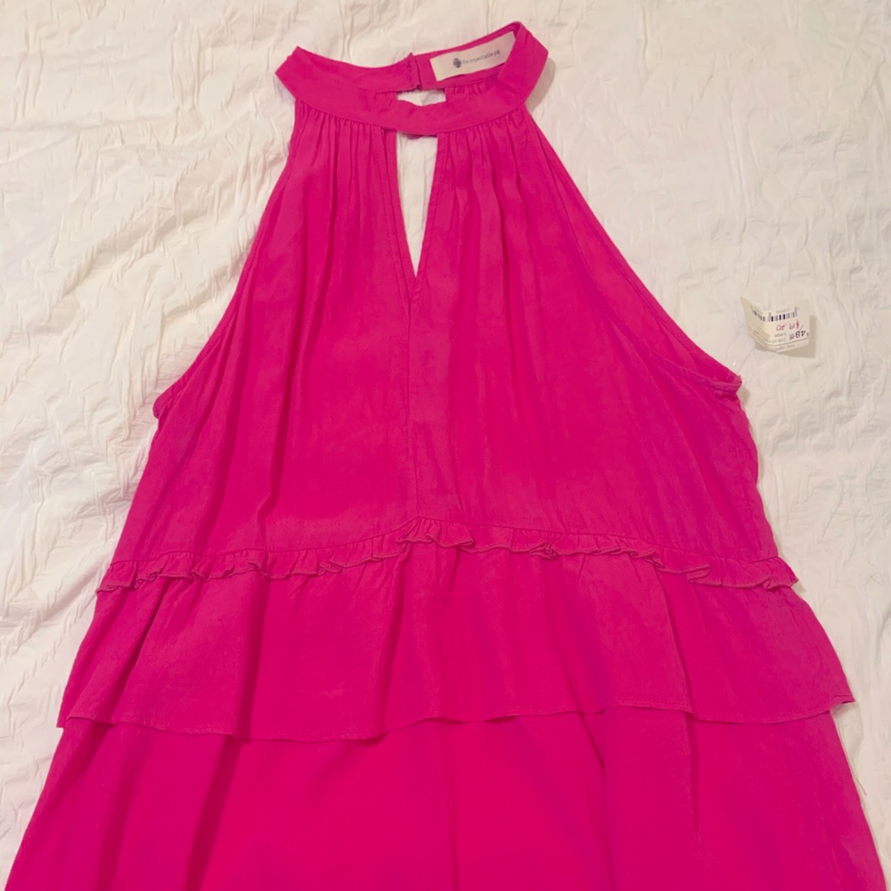 Pink ruffle chiffon halter blouse.